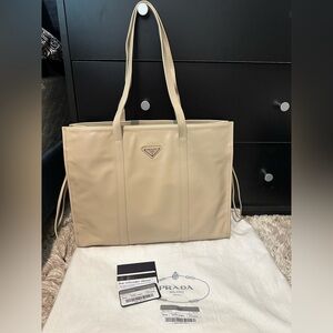 Prada Ivory Leather Tote Bag Large